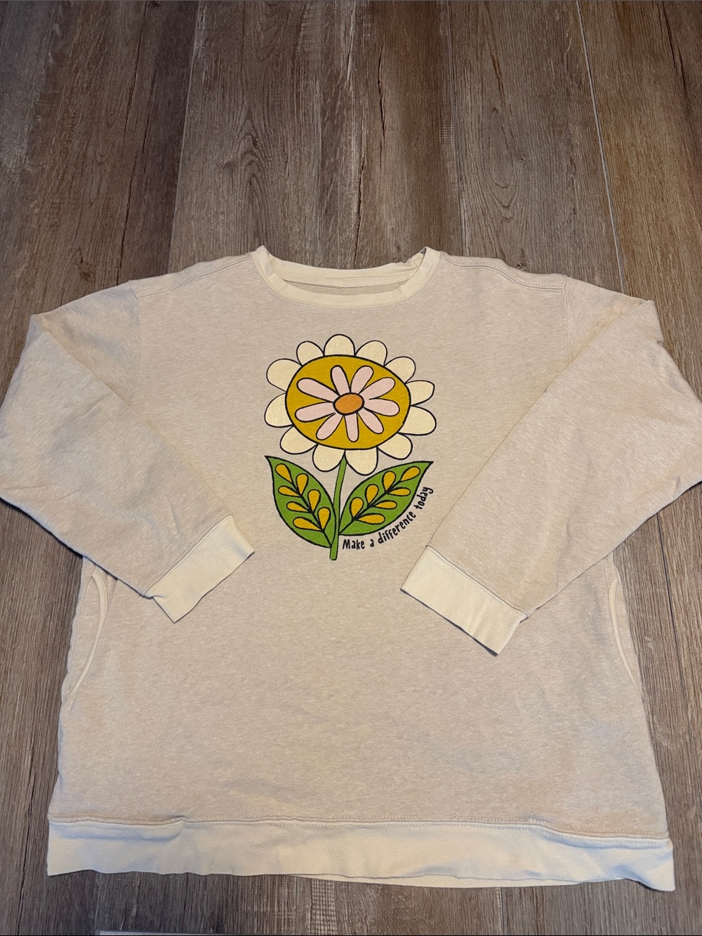 NATURAL LIFE Cream Pullover Sweatshirt with Yellow, Pink & Green Flower